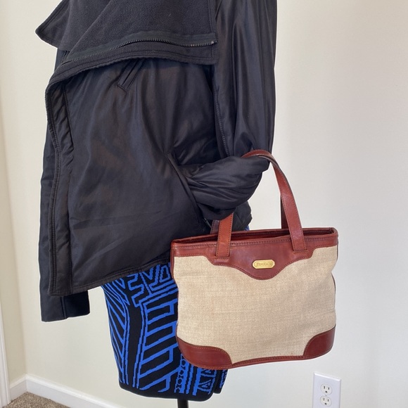 Brahmin vintage mini tan canvas handbag with brown leather trim - Picture 9 of 9